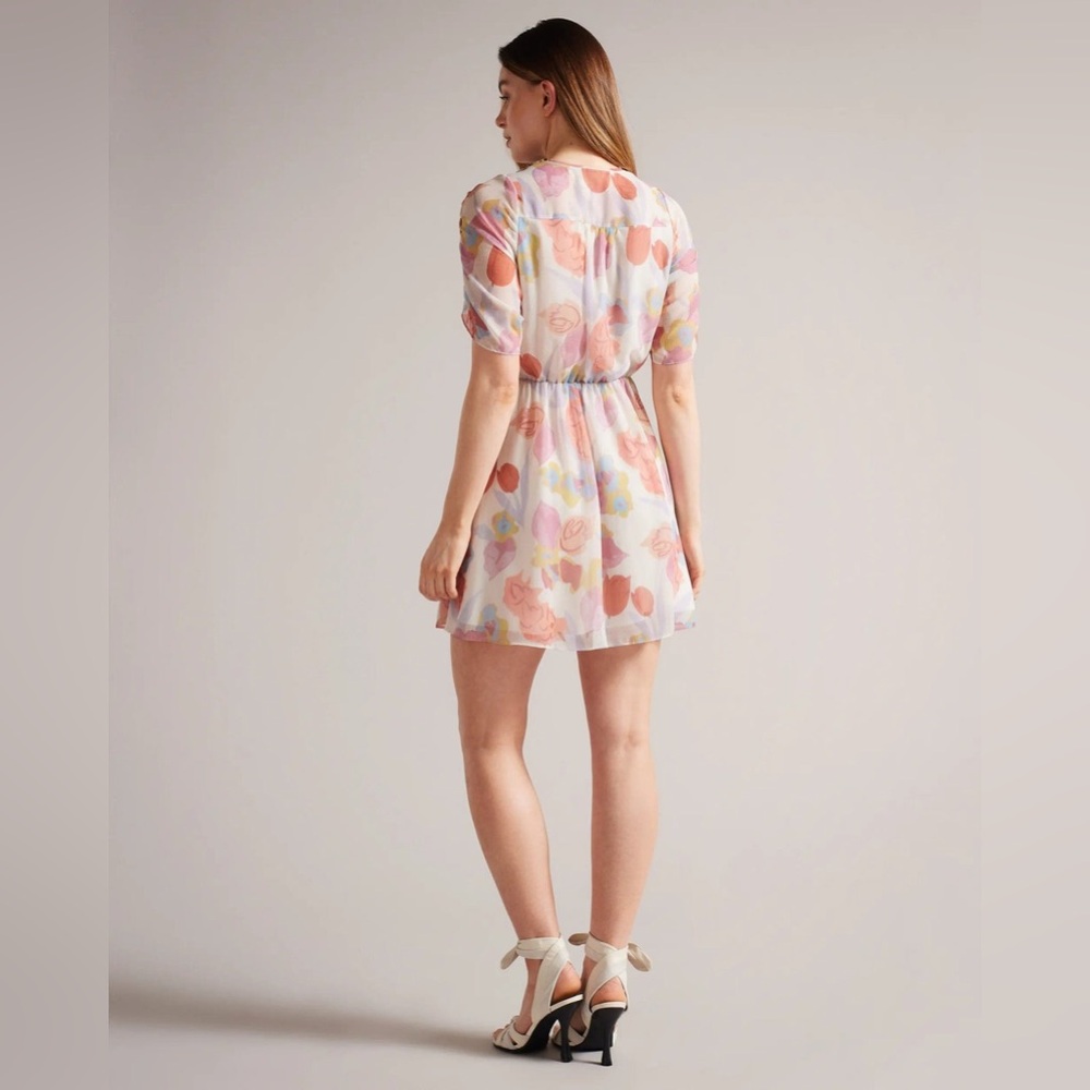 Ted Baker Juleah Ruched Sleeve Detail Mini Dress Natural NWT - Picture 5 of 13